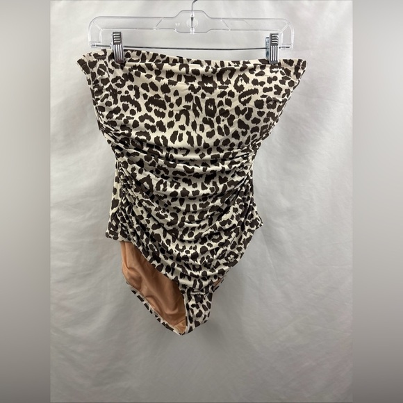 J. CREW Demi Underwire Leopard Print 1 Piece Bathing Suit Size 12 Strapless - Picture 1 of 7